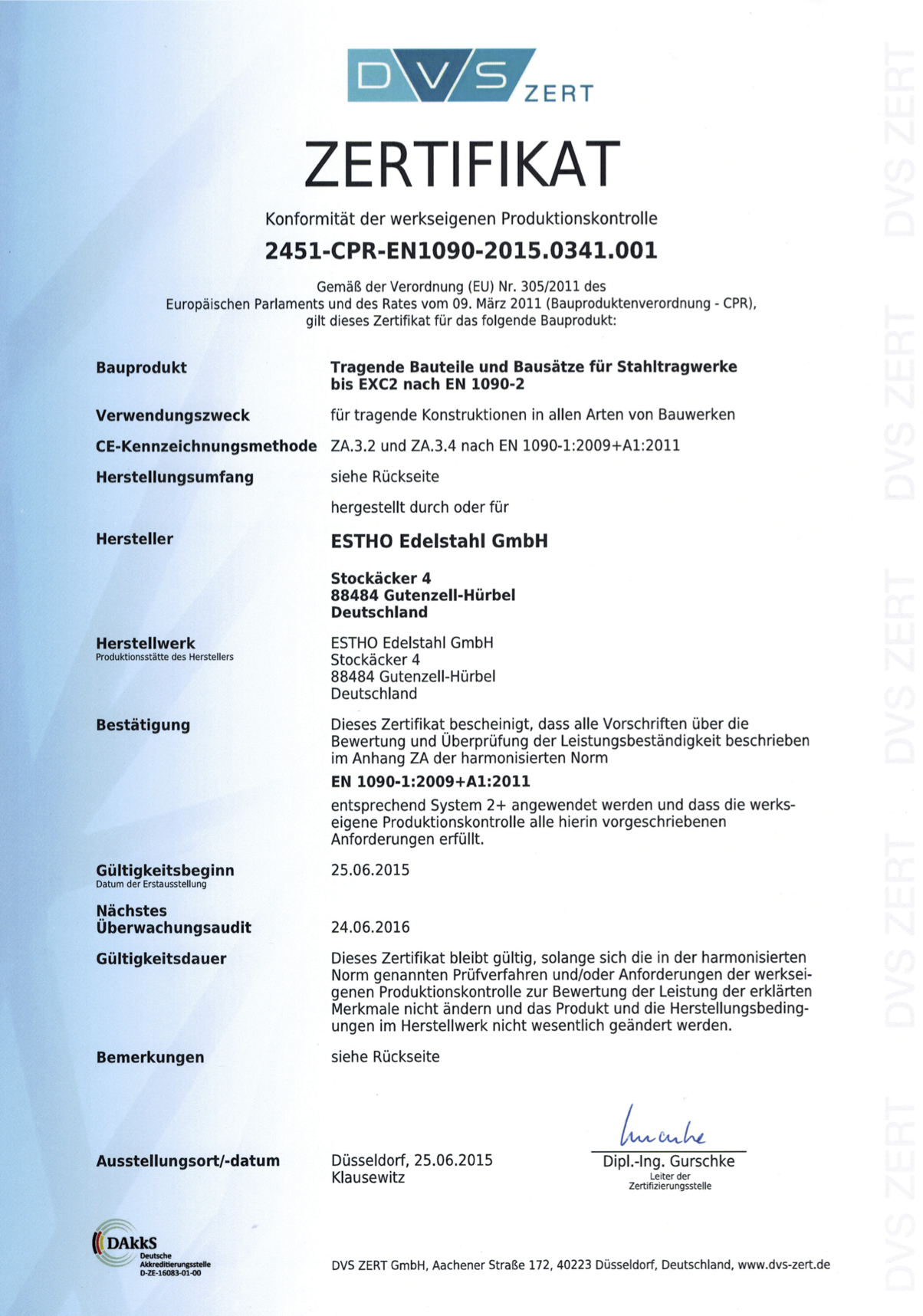 Estho Produktionskontrolle EN 1090-1:2009+A1:2011